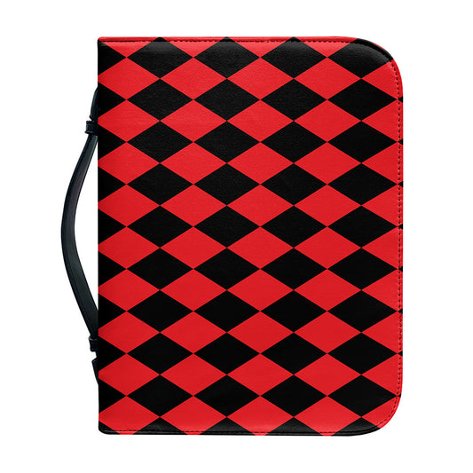 Red And Black Harlequin Pattern Print Leather Bible Cover