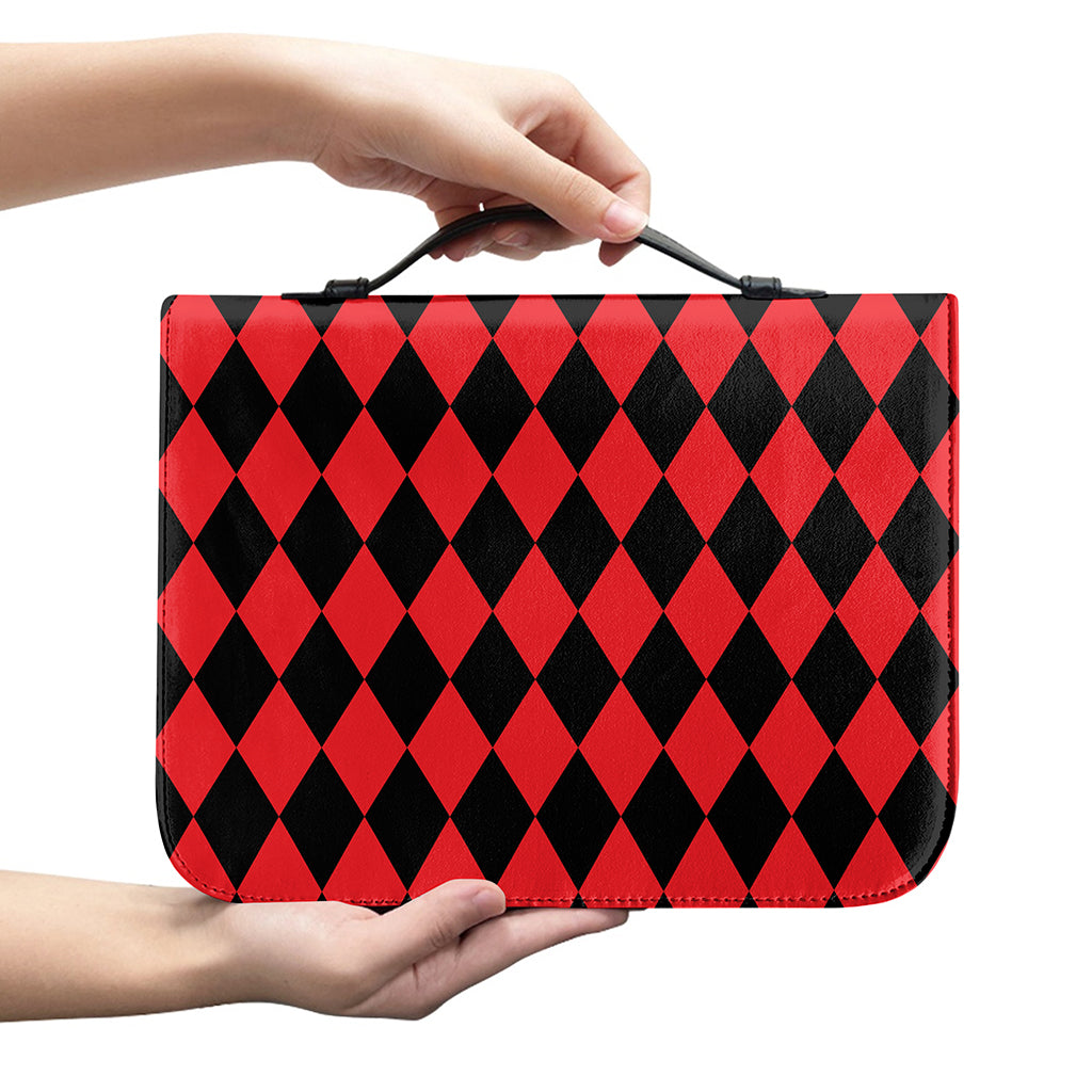 Red And Black Harlequin Pattern Print Leather Bible Cover