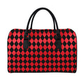 Red And Black Harlequin Pattern Print Leather Duffel Bag