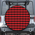 Red And Black Harlequin Pattern Print Leather Spare Tire Cover