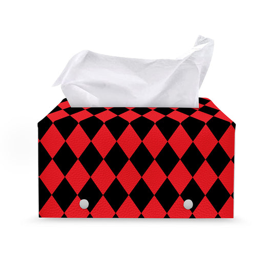 Red And Black Harlequin Pattern Print Leather Tissue Box Cover