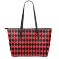 Red And Black Harlequin Pattern Print Leather Tote Bag With Zipper