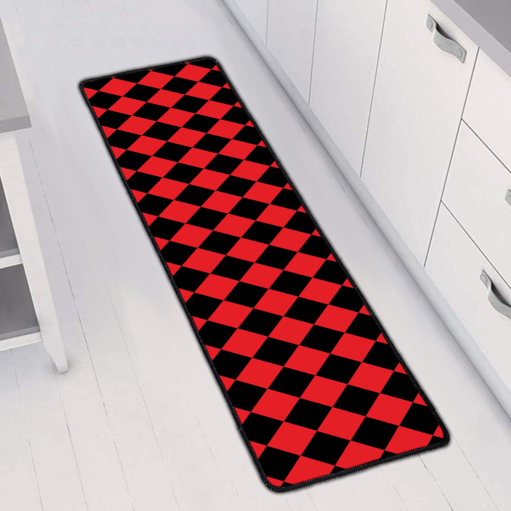 Red And Black Harlequin Pattern Print Long Kitchen Mat