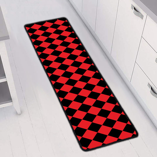 Red And Black Harlequin Pattern Print Long Kitchen Mat