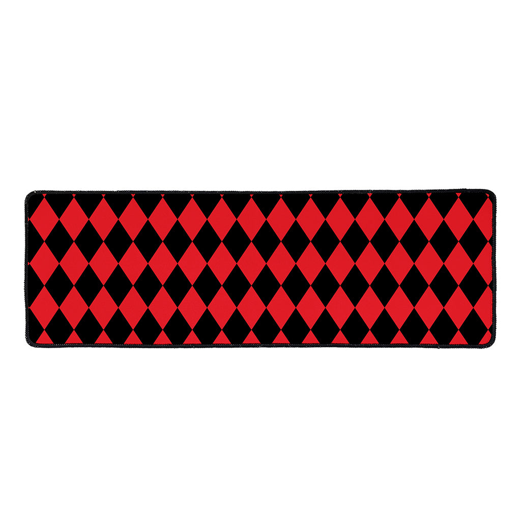 Red And Black Harlequin Pattern Print Long Kitchen Mat