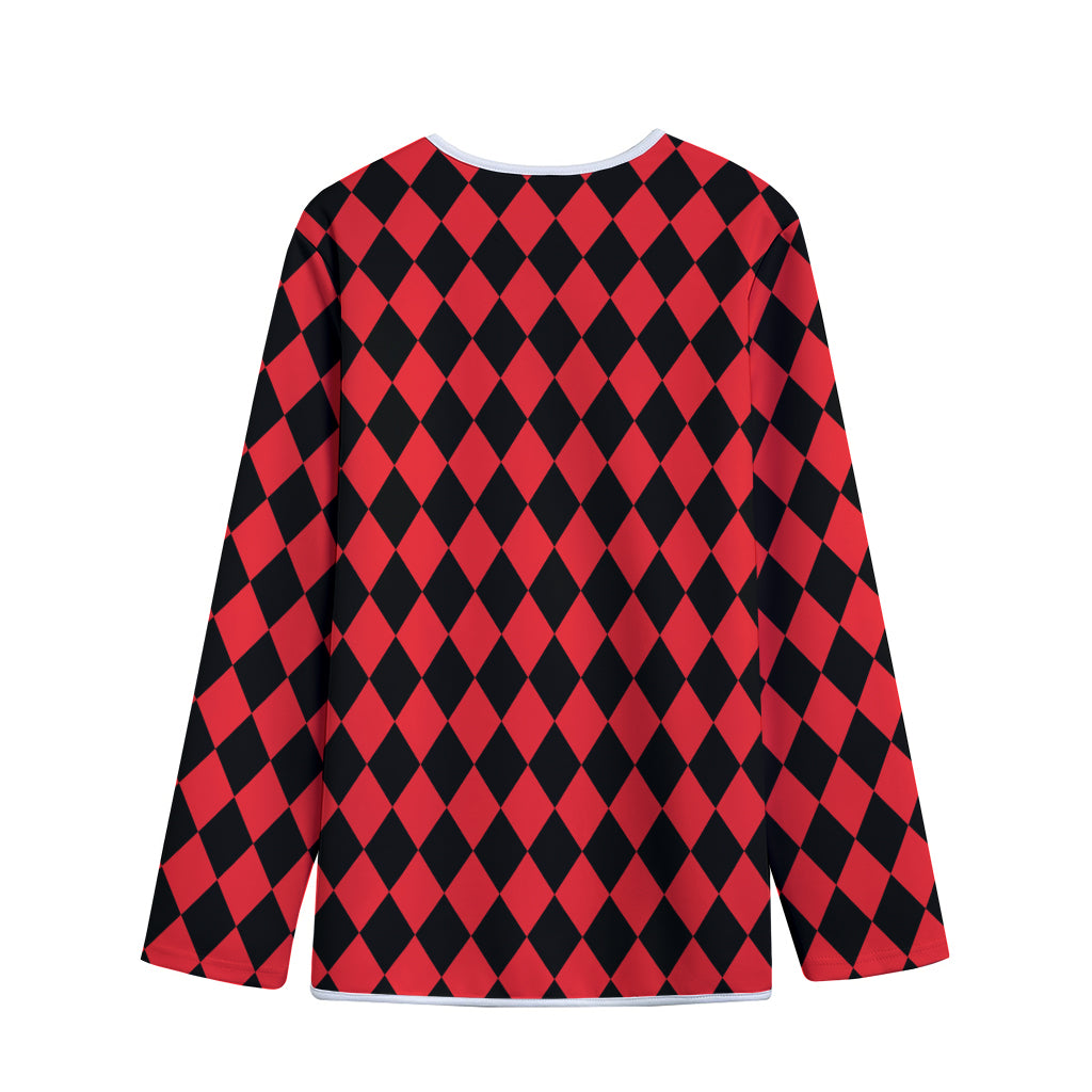 Red And Black Harlequin Pattern Print Long Sleeve Short Coat