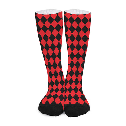 Red And Black Harlequin Pattern Print Long Socks