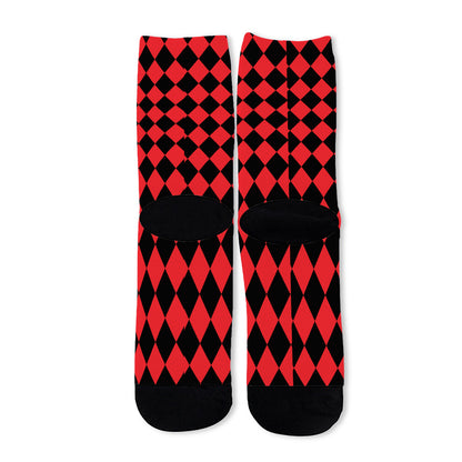 Red And Black Harlequin Pattern Print Long Socks