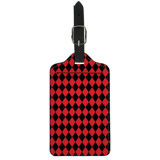 Red And Black Harlequin Pattern Print Luggage Tag