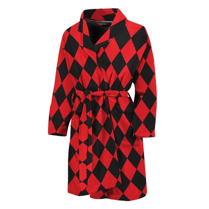 Red And Black Harlequin Pattern Print Men's Bathrobe