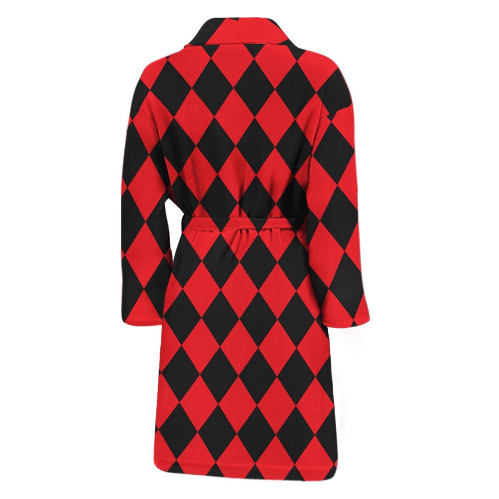 Red And Black Harlequin Pattern Print Men's Bathrobe