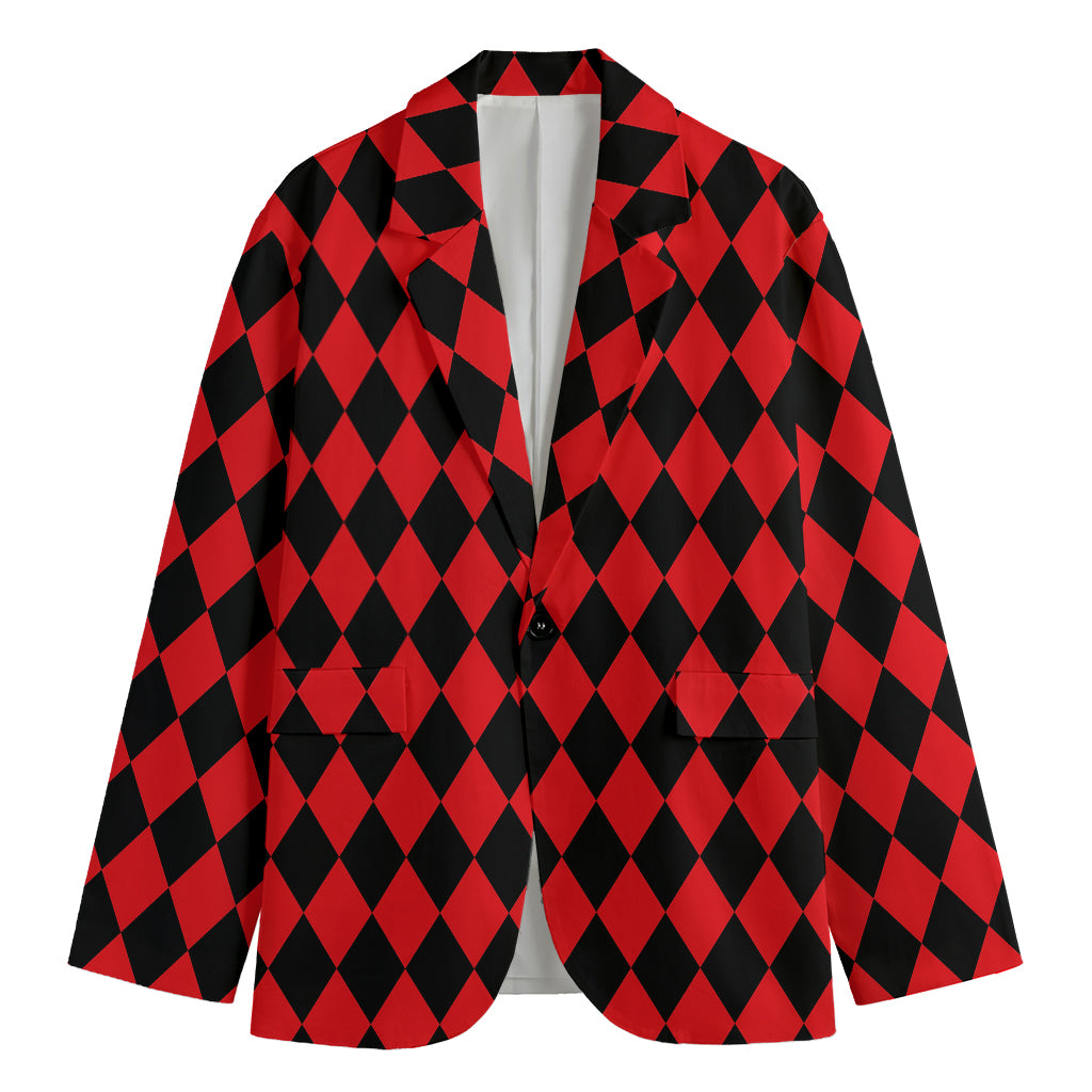 Red And Black Harlequin Pattern Print Men's Blazer