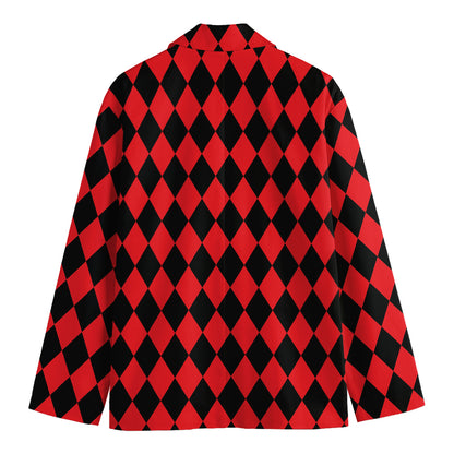 Red And Black Harlequin Pattern Print Men's Blazer