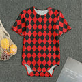 Red And Black Harlequin Pattern Print Men's Bodysuit