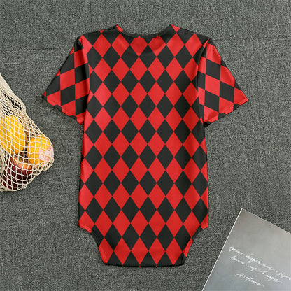 Red And Black Harlequin Pattern Print Men's Bodysuit