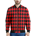 Red And Black Harlequin Pattern Print Men's Bomber Jacket