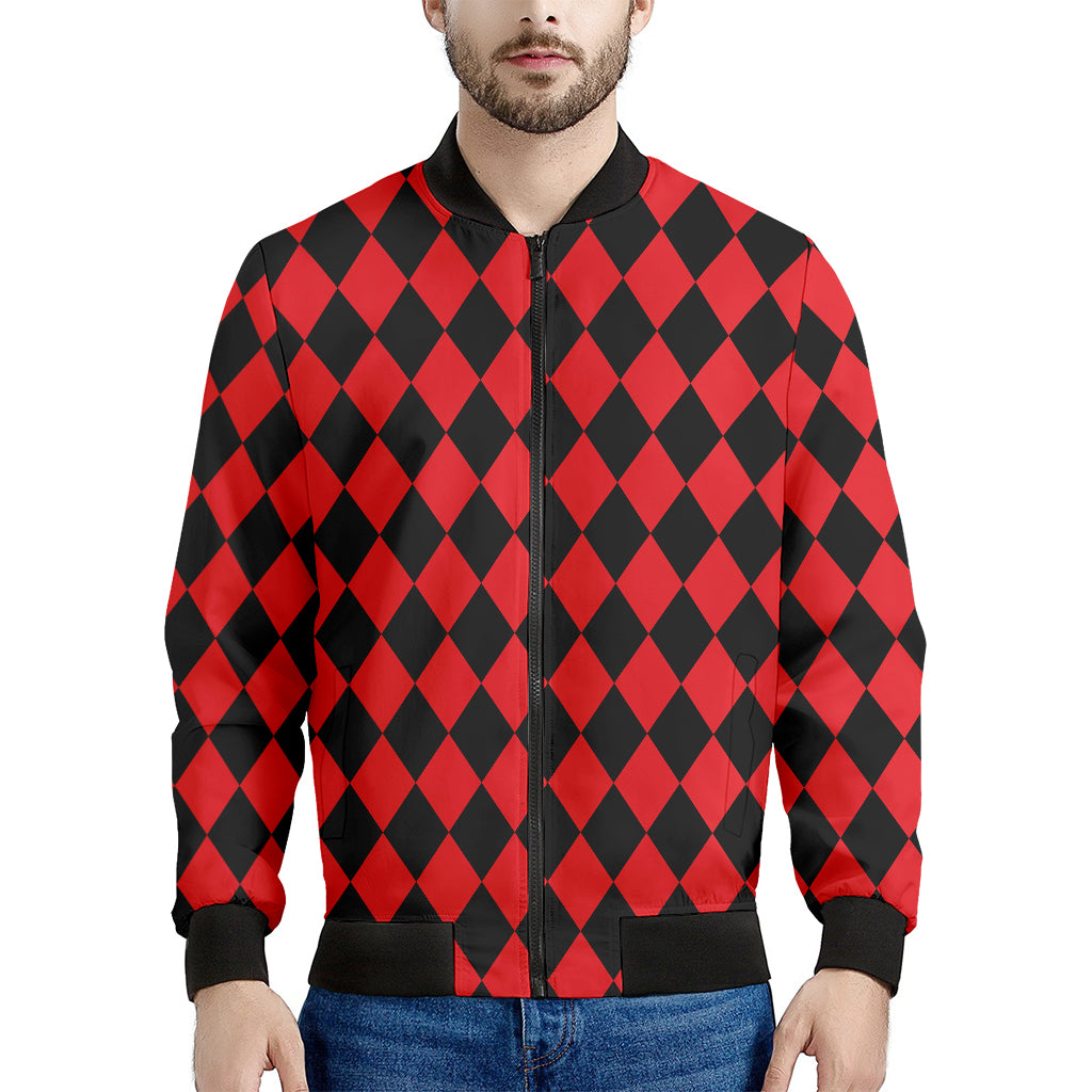 Red And Black Harlequin Pattern Print Men's Bomber Jacket