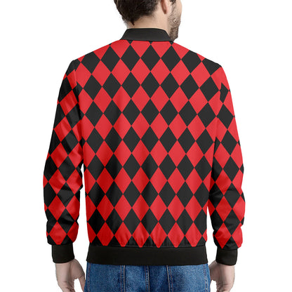 Red And Black Harlequin Pattern Print Men's Bomber Jacket