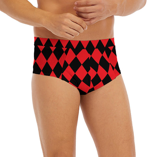 Red And Black Harlequin Pattern Print Men's Briefs