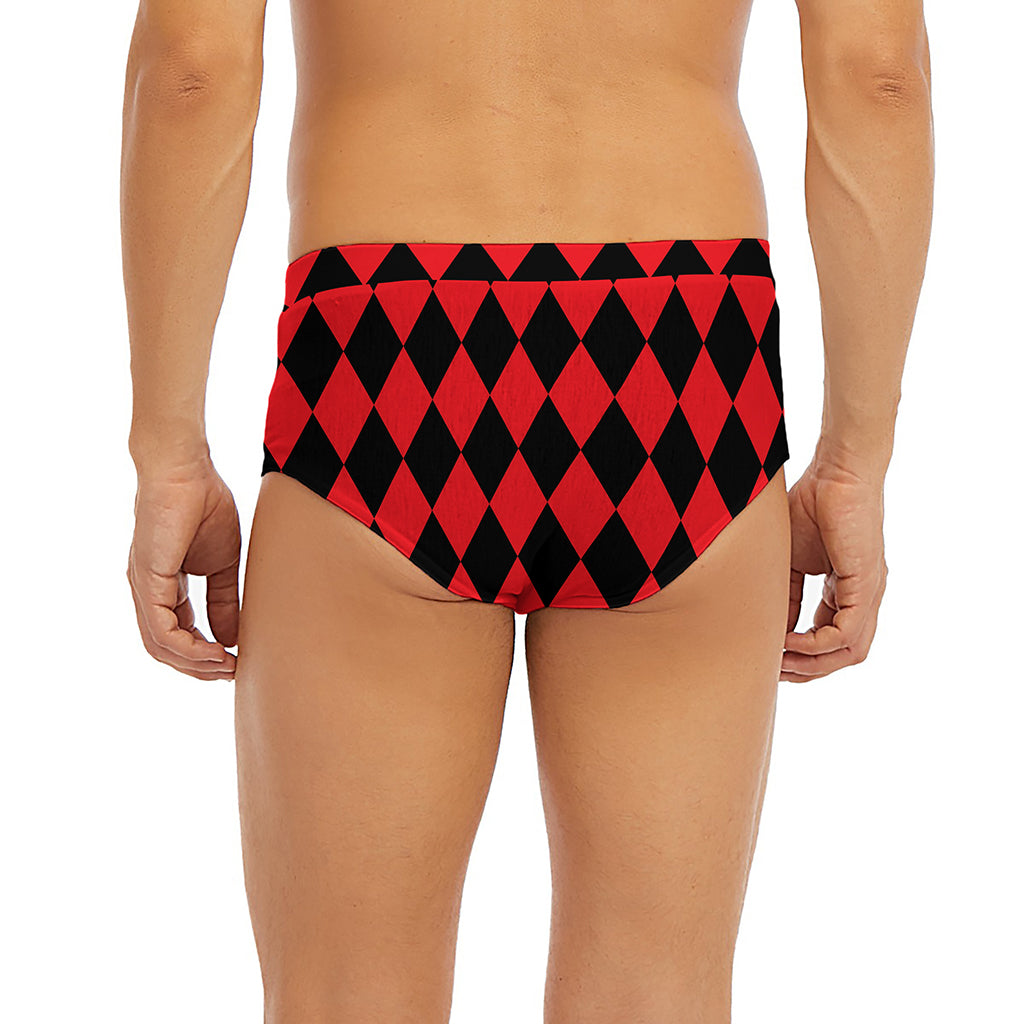 Red And Black Harlequin Pattern Print Men's Briefs