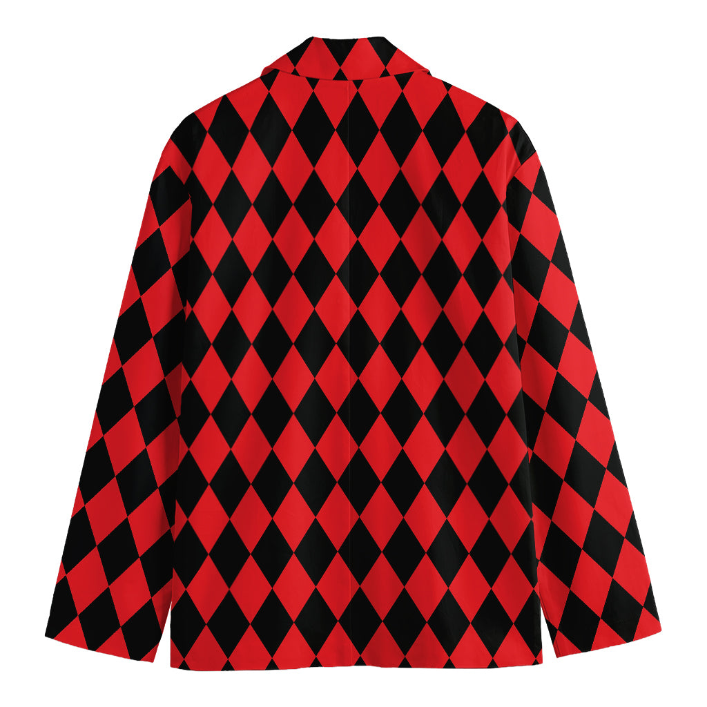 Red And Black Harlequin Pattern Print Men's Cotton Blazer