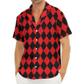 Red And Black Harlequin Pattern Print Men's Deep V-Neck Shirt