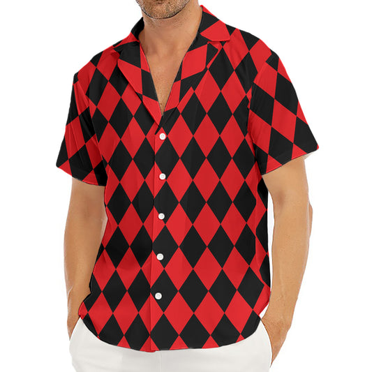 Red And Black Harlequin Pattern Print Men's Deep V-Neck Shirt