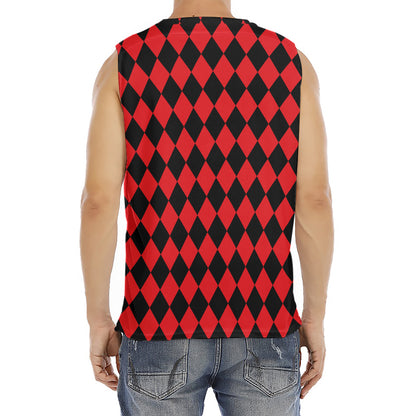 Red And Black Harlequin Pattern Print Men's Fitness Tank Top