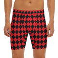 Red And Black Harlequin Pattern Print Men's Long Boxer Briefs