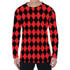 Red And Black Harlequin Pattern Print Men's Long Sleeve T-Shirt