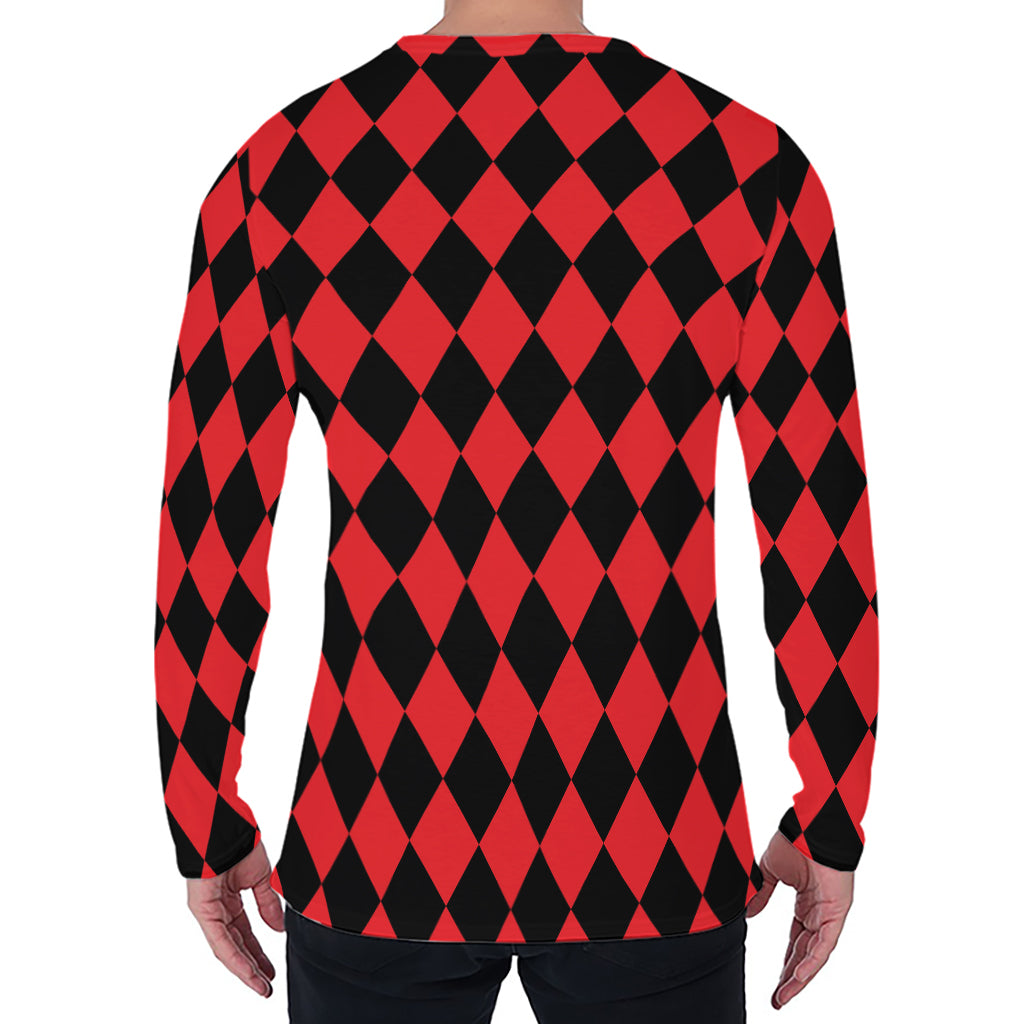 Red And Black Harlequin Pattern Print Men's Long Sleeve T-Shirt