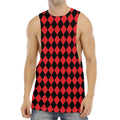 Red And Black Harlequin Pattern Print Men's Muscle Tank Top
