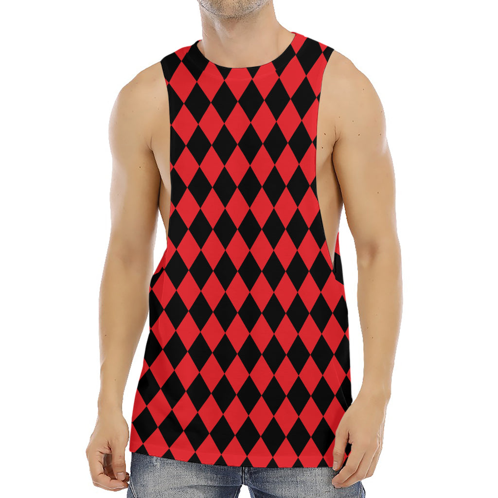 Red And Black Harlequin Pattern Print Men's Muscle Tank Top