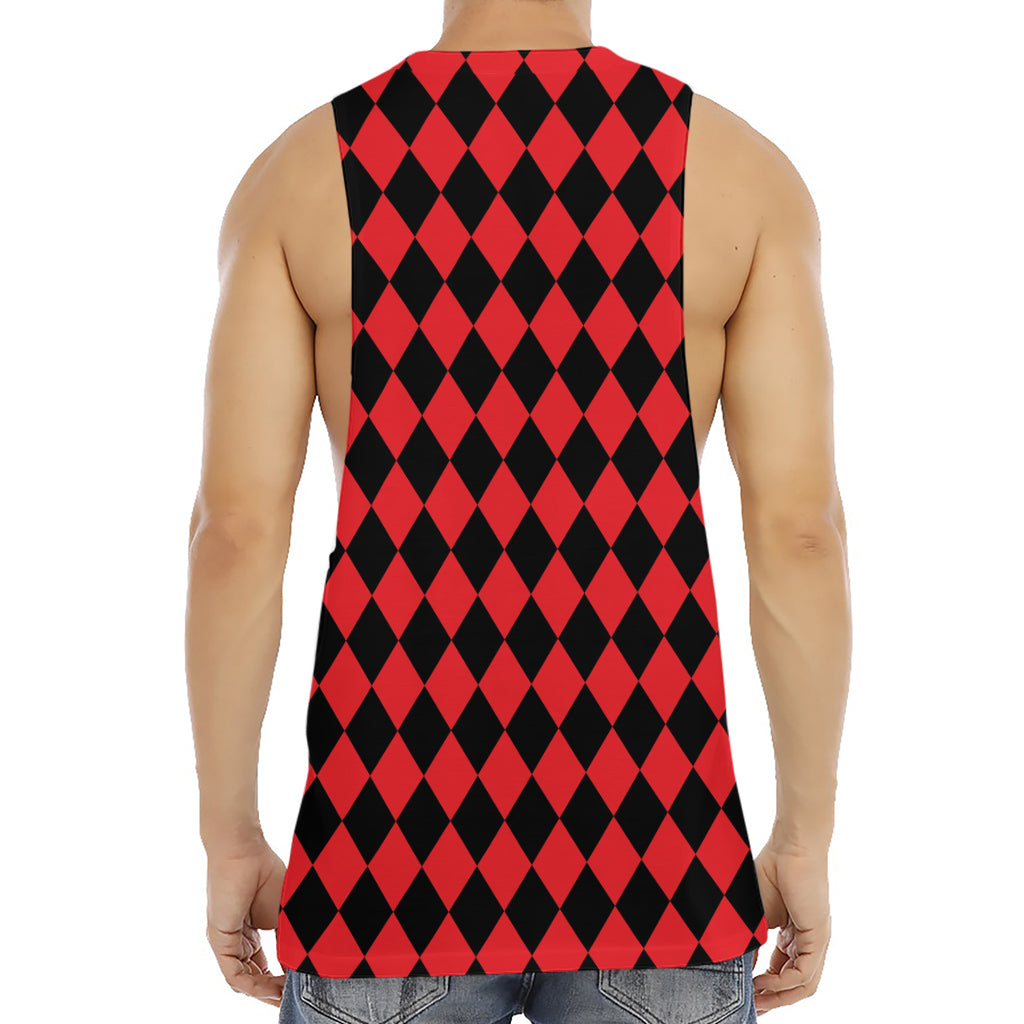 Red And Black Harlequin Pattern Print Men's Muscle Tank Top
