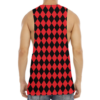 Red And Black Harlequin Pattern Print Men's Muscle Tank Top