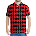 Red And Black Harlequin Pattern Print Men's Polo Shirt