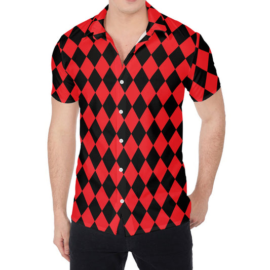 Red And Black Harlequin Pattern Print Men's Shirt