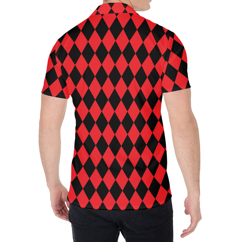 Red And Black Harlequin Pattern Print Men's Shirt