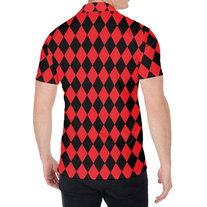 Red And Black Harlequin Pattern Print Men's Shirt