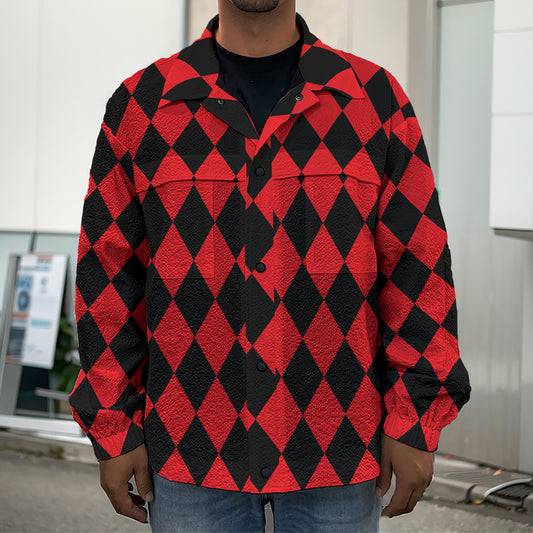 Red And Black Harlequin Pattern Print Men's Shirt Jacket