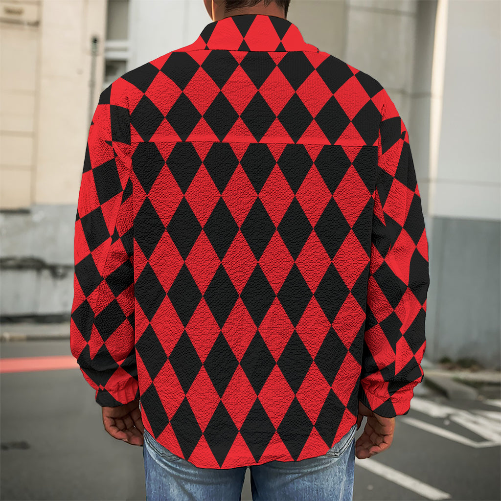 Red And Black Harlequin Pattern Print Men's Shirt Jacket