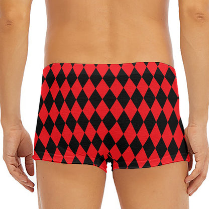 Red And Black Harlequin Pattern Print Men's Short Boxer Briefs
