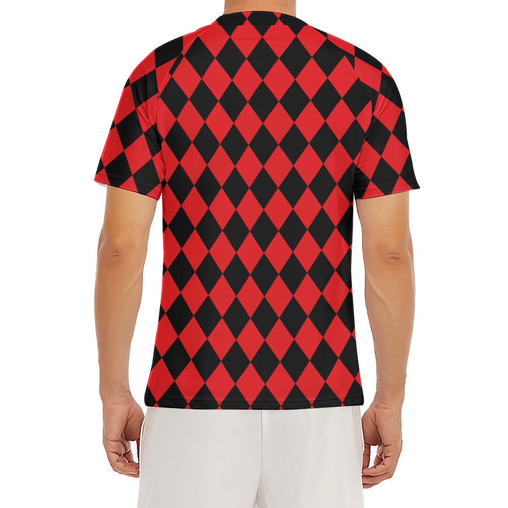 Red And Black Harlequin Pattern Print Men's Short Sleeve Rash Guard