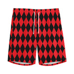 Red And Black Harlequin Pattern Print Men's Sports Shorts
