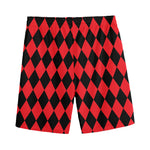 Red And Black Harlequin Pattern Print Men's Sports Shorts