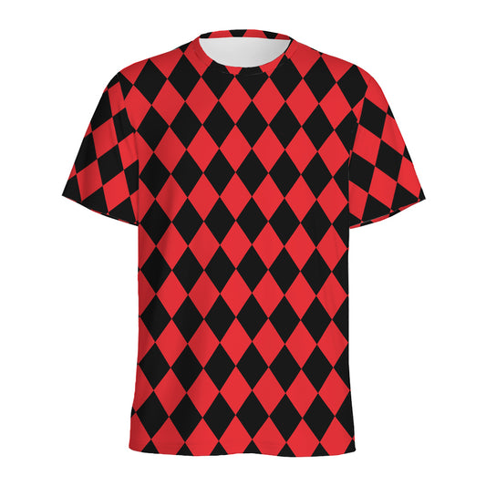 Red And Black Harlequin Pattern Print Men's Sports T-Shirt