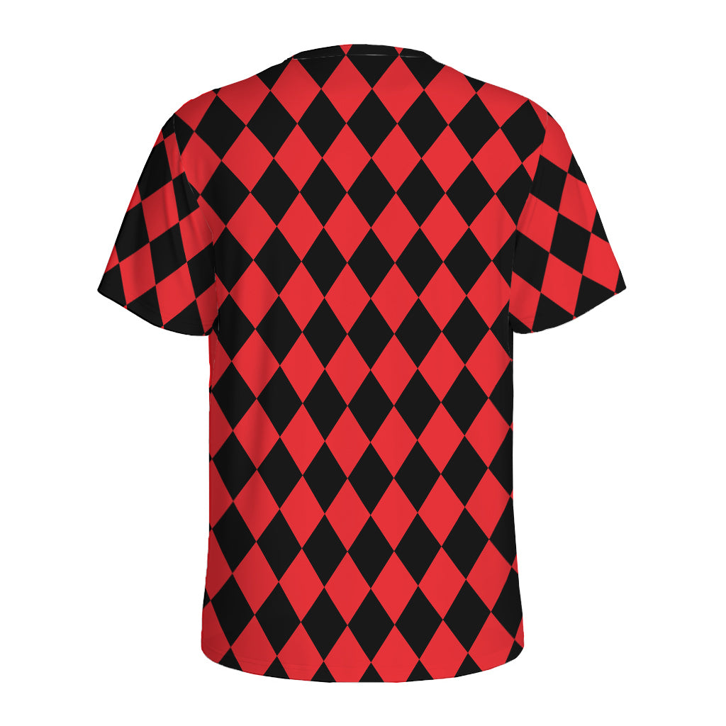 Red And Black Harlequin Pattern Print Men's Sports T-Shirt