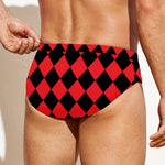 Red And Black Harlequin Pattern Print Men's Swim Briefs