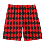 Red And Black Harlequin Pattern Print Men's Swim Trunks