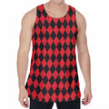 Red And Black Harlequin Pattern Print Men's Velvet Tank Top
